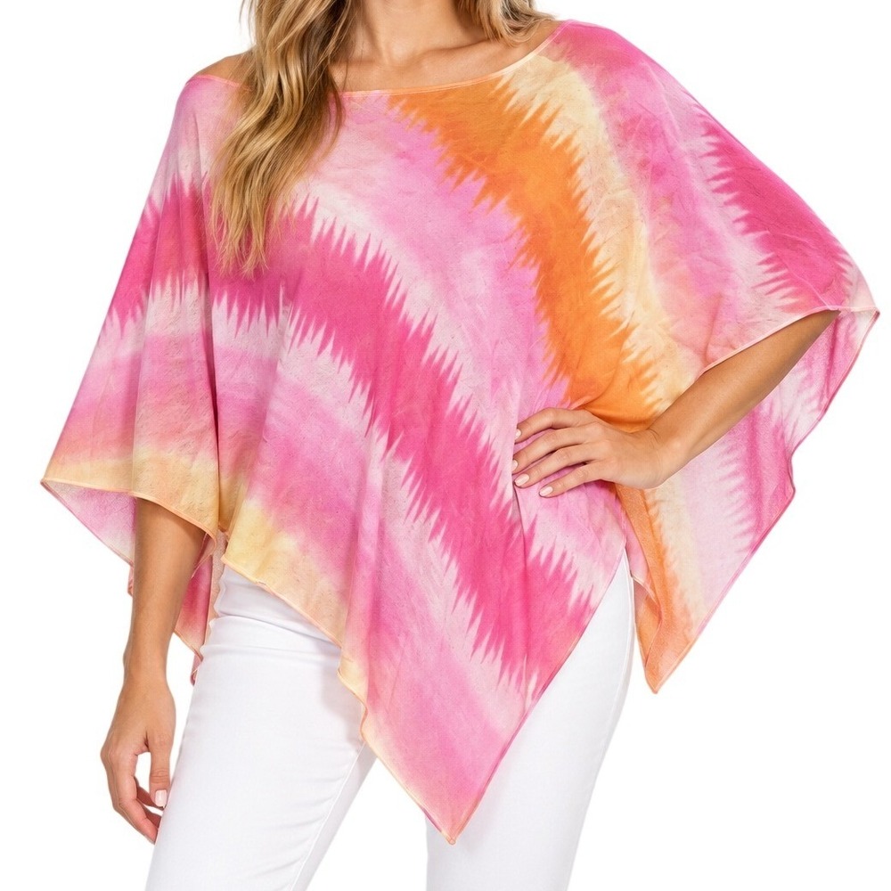 Daisy Fuentes Moda Pink Orange Chevron Poncho Shawl